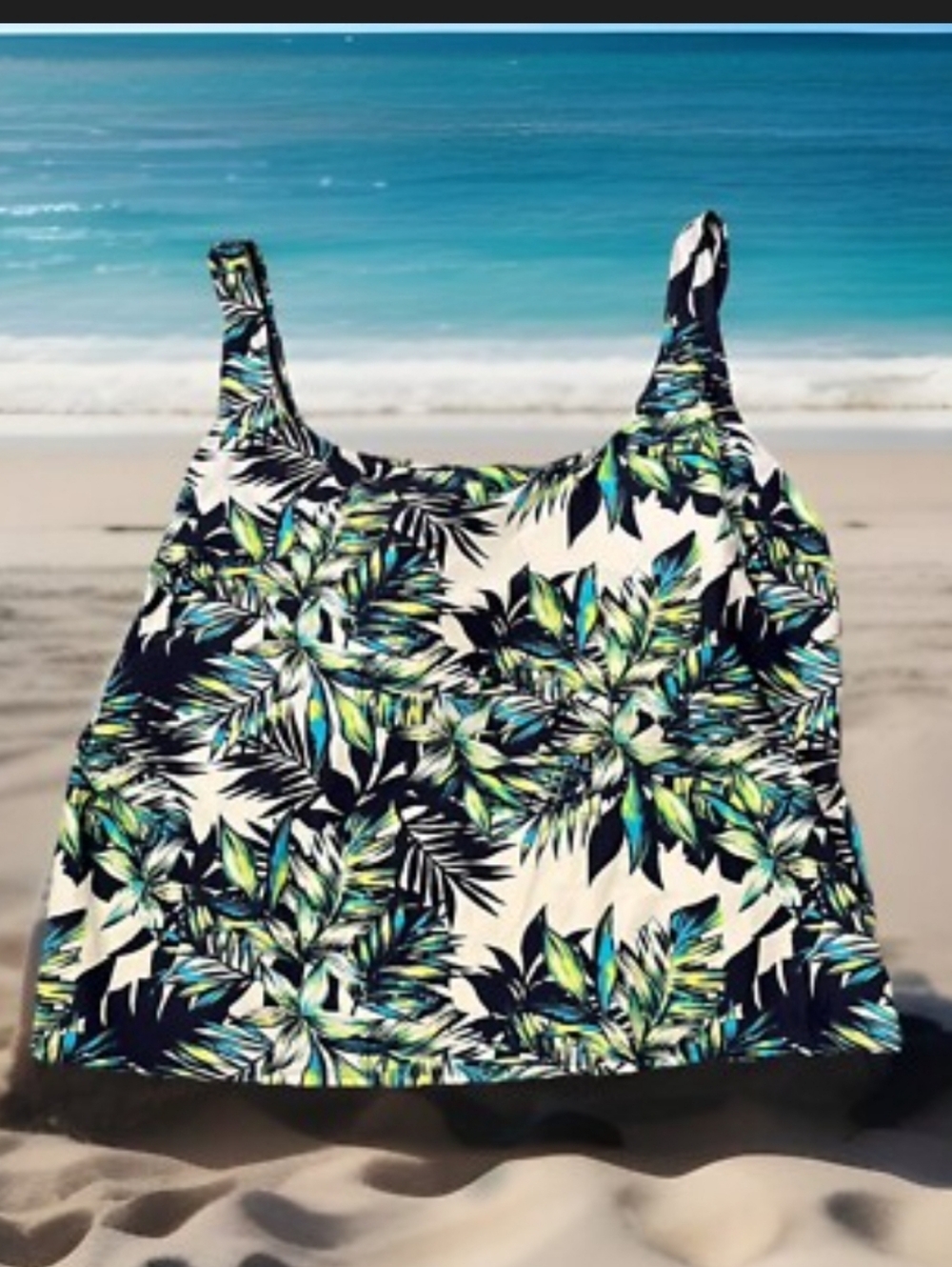 Swimsuits For All Tropical Leaf Tankini Top in Navy, White, Green